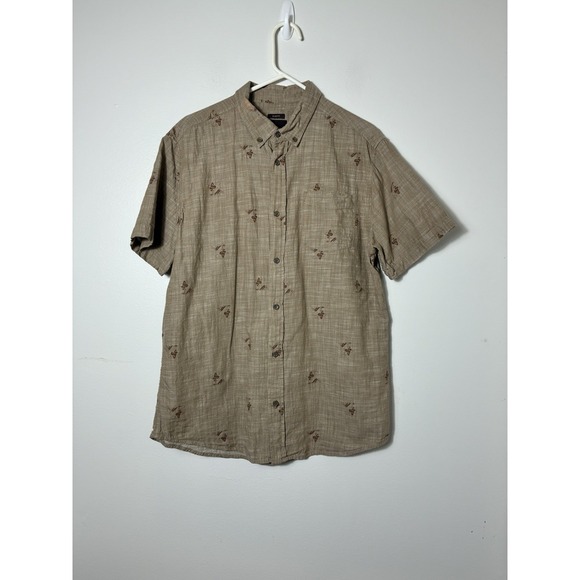 Prana Button Up Short Sleeve Camp Shirt 100% Cotton Sz M Light Brown Outdoor - Picture 1 of 8